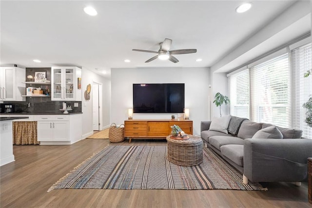 2572 Beverly Hills Dr, Chamblee, GA 30341 - living room with wood finished floors, ceiling fan, recessed lighting, and baseboards