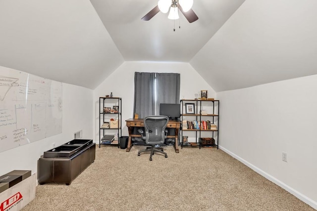 2780 Matlin Way, Buford, GA 30519 - office with carpet, lofted ceiling, ceiling fan, and baseboards