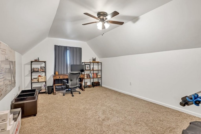 2780 Matlin Way, Buford, GA 30519 - carpeted office space featuring lofted ceiling, a ceiling fan, and baseboards