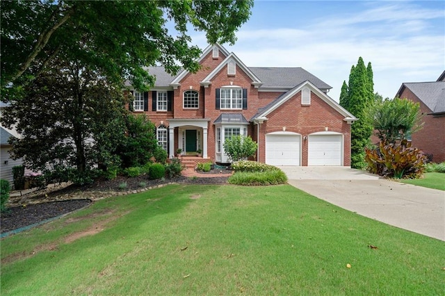 1775 Porterton Way, Cumming, GA 30041 - view of front of house featuring brick siding, driveway, a front lawn, and a garage