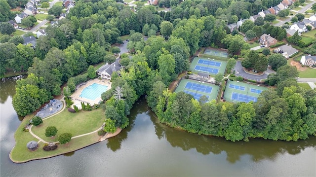 1775 Porterton Way, Cumming, GA 30041 - aerial overview of property's location with a pool and a nearby body of water