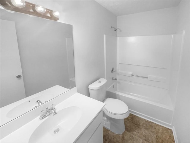 full bathroom featuring toilet, vanity, and bathing tub / shower combination
