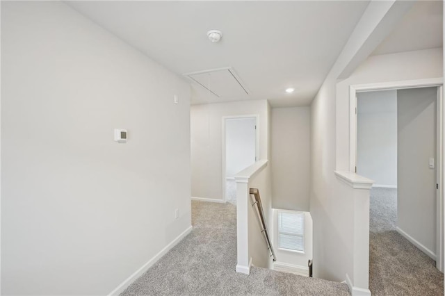 2770 Aralynn Way, College Park, GA 30337 - hall with baseboards, attic access, an upstairs landing, and carpet flooring