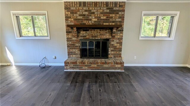 unfurnished living room with plenty of natural light and dark wood-type flooring