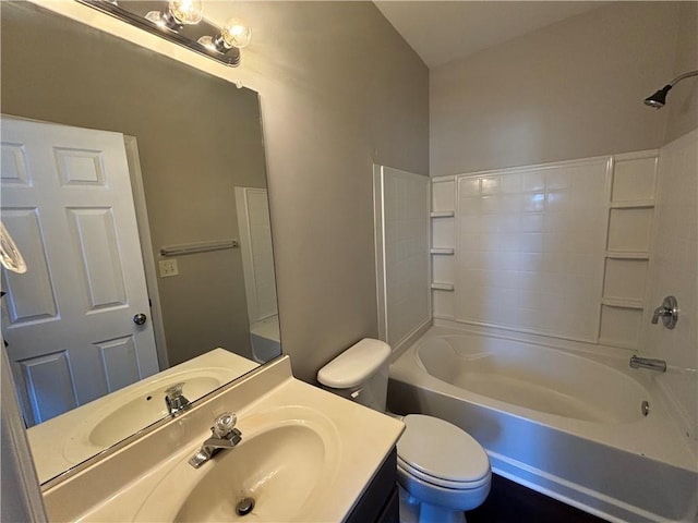 full bathroom featuring vanity, toilet, and shower / tub combination