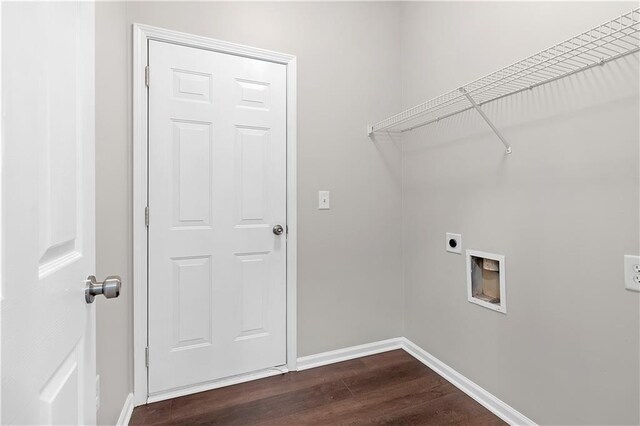 laundry room featuring electric dryer hookup, washer hookup, and dark hardwood / wood-style floors