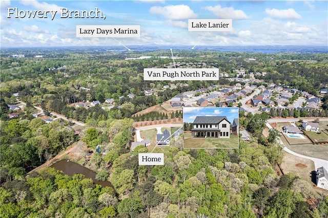 6238 Mount Salem Cir, Flowery Branch, GA 30542 - aerial overview of property's location featuring a forest