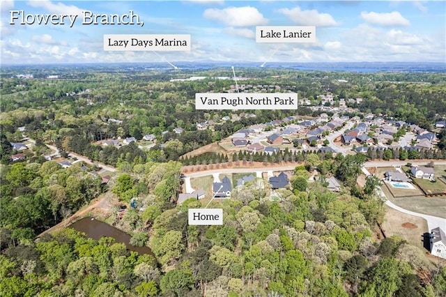 6238 Mount Salem Cir, Flowery Branch, GA 30542 - aerial overview of property's location with a forest