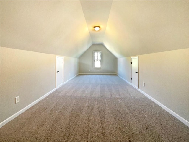 additional living space with baseboards, carpet, and lofted ceiling