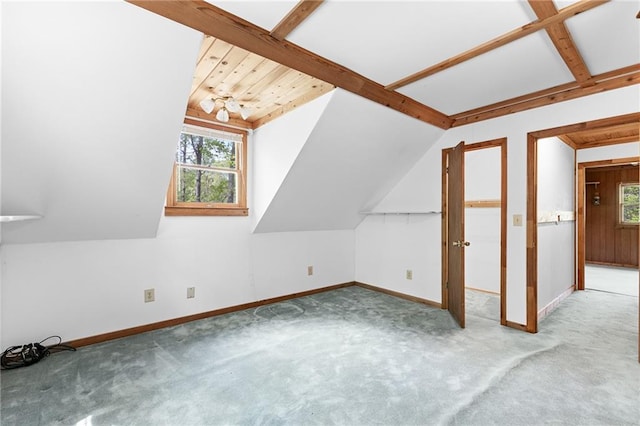 bonus room with baseboards, a healthy amount of sunlight, and carpet