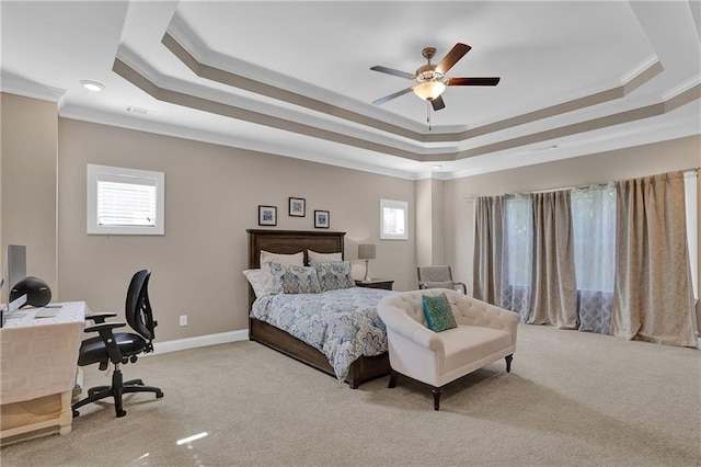 13015 Fox Rd, Alpharetta, GA 30005 - bedroom with a raised ceiling, light colored carpet, ornamental molding, multiple windows, and an office area