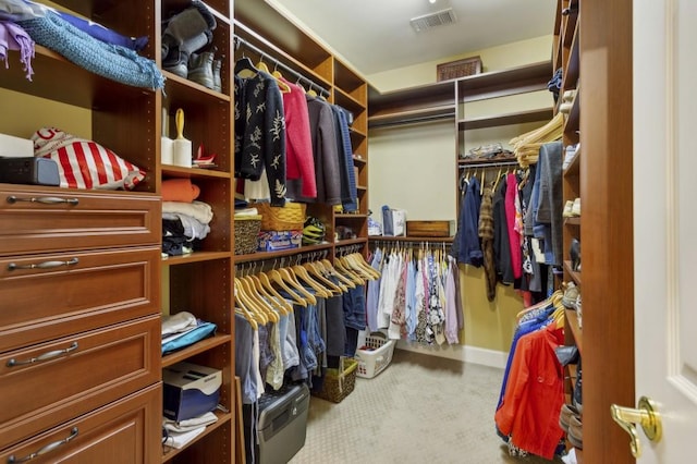 spacious closet with light colored carpet