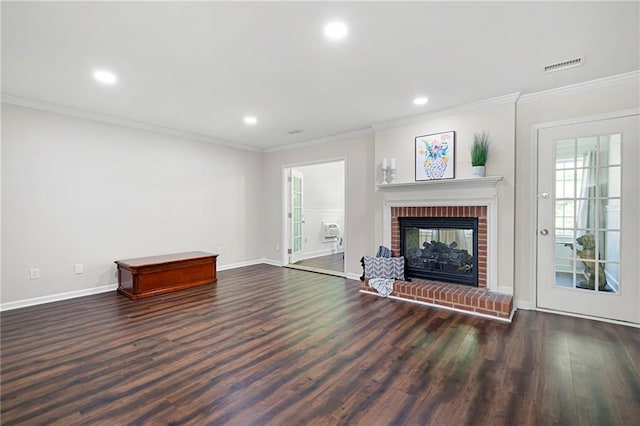 1223 Whitlock Ridge Dr SW, Marietta, GA 30064 - unfurnished living room featuring wood finished floors, baseboards, recessed lighting, a fireplace, and ornamental molding