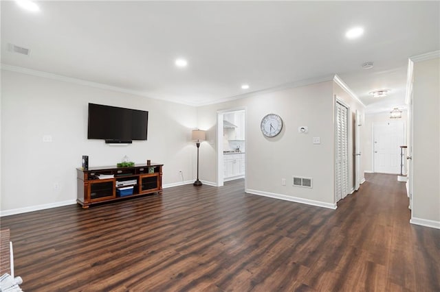 1223 Whitlock Ridge Dr SW, Marietta, GA 30064 - living room featuring crown molding, dark wood-style flooring, baseboards, and recessed lighting