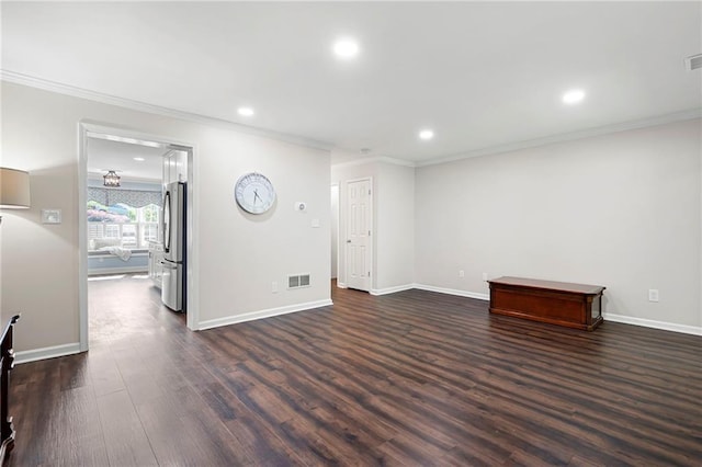 1223 Whitlock Ridge Dr SW, Marietta, GA 30064 - unfurnished living room with ornamental molding, recessed lighting, dark wood-style floors, and baseboards