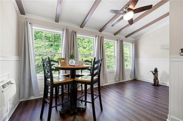 1223 Whitlock Ridge Dr SW, Marietta, GA 30064 - dining room with a wainscoted wall, healthy amount of natural light, a ceiling fan, and dark wood finished floors