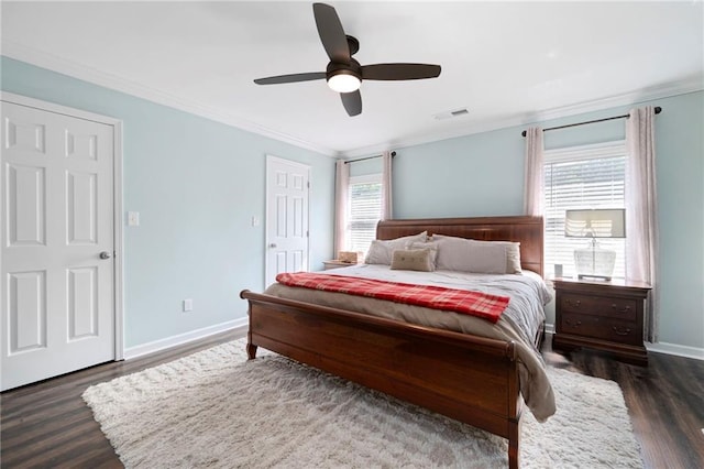 1223 Whitlock Ridge Dr SW, Marietta, GA 30064 - bedroom featuring dark wood-style floors, crown molding, baseboards, and ceiling fan