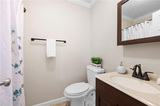 1223 Whitlock Ridge Dr SW, Marietta, GA 30064 - full bath with ornamental molding, vanity, toilet, baseboards, and a shower with shower curtain