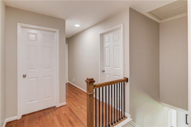 4246 Stilson Cir, Peachtree Corners, GA 30092 - hall featuring an upstairs landing, recessed lighting, light wood-type flooring, and baseboards