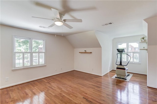 4246 Stilson Cir, Peachtree Corners, GA 30092 - additional living space featuring healthy amount of natural light, a ceiling fan, wood finished floors, lofted ceiling, and baseboards