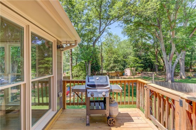 4246 Stilson Cir, Peachtree Corners, GA 30092 - deck with a fenced backyard and view of wooded area