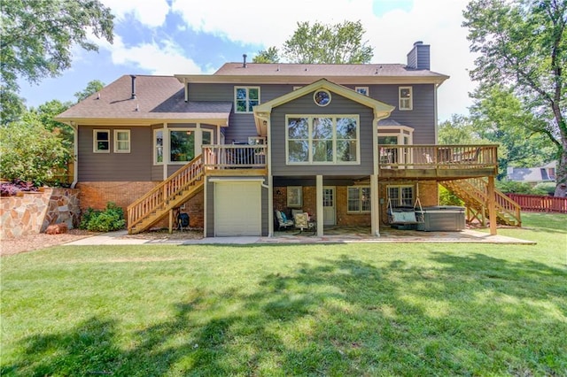 4246 Stilson Cir, Peachtree Corners, GA 30092 - back of property with stairs, a deck, a hot tub, and a chimney