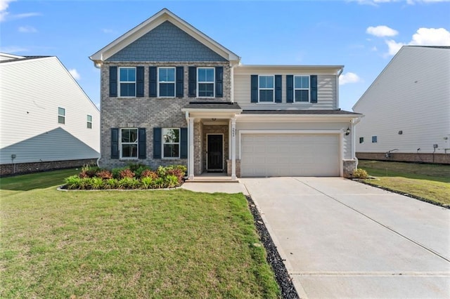 221 Begonia Way, Mcdonough, GA 30253 - view of front of house with brick siding, an attached garage, concrete driveway, and a front lawn