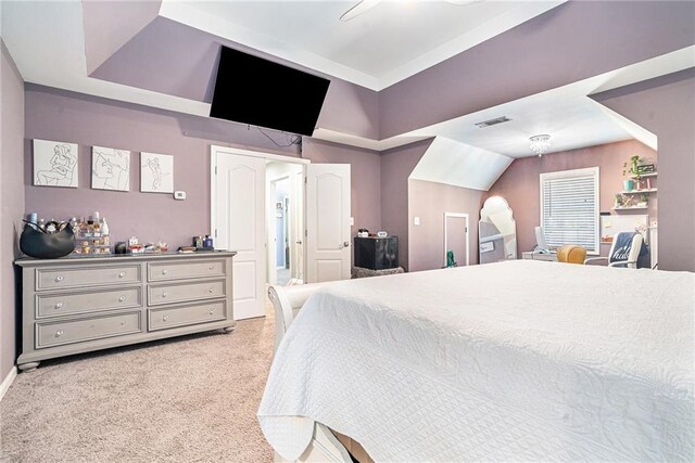 bedroom featuring ceiling fan and carpet floors