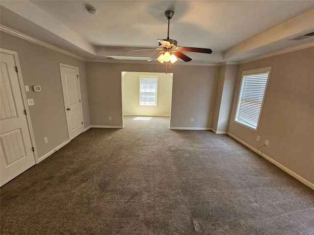 1021 Rock Elm Dr, Auburn, GA 30011 - carpeted spare room with a raised ceiling, ceiling fan, baseboards, and crown molding