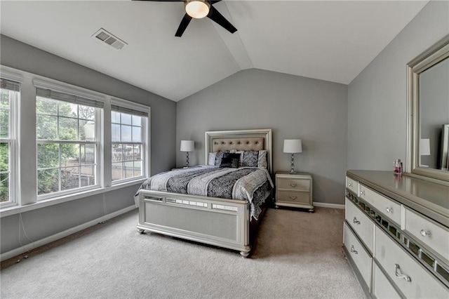 450 Hilingdon Way, Suwanee, GA 30024 - bedroom with light carpet, lofted ceiling, a ceiling fan, and baseboards