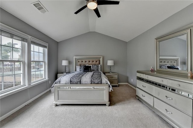 450 Hilingdon Way, Suwanee, GA 30024 - bedroom featuring light carpet, lofted ceiling, baseboards, and a ceiling fan