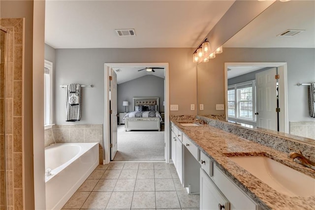 450 Hilingdon Way, Suwanee, GA 30024 - full bath featuring a ceiling fan, double vanity, ensuite bathroom, a bath, and tile patterned flooring