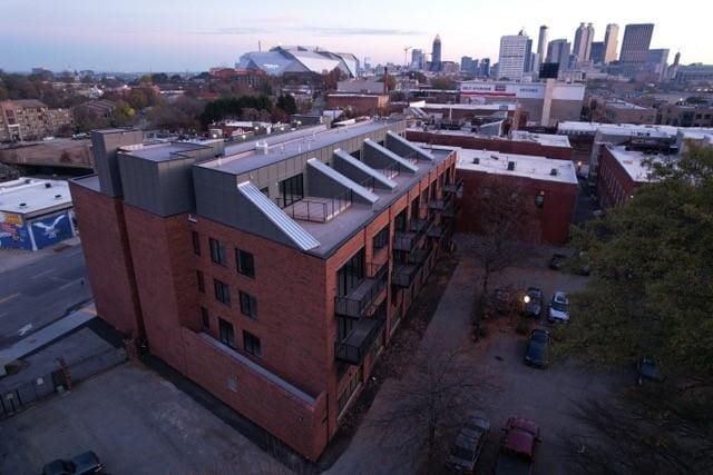 view of aerial view at dusk