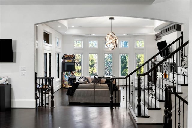 living room with dark wood-type flooring