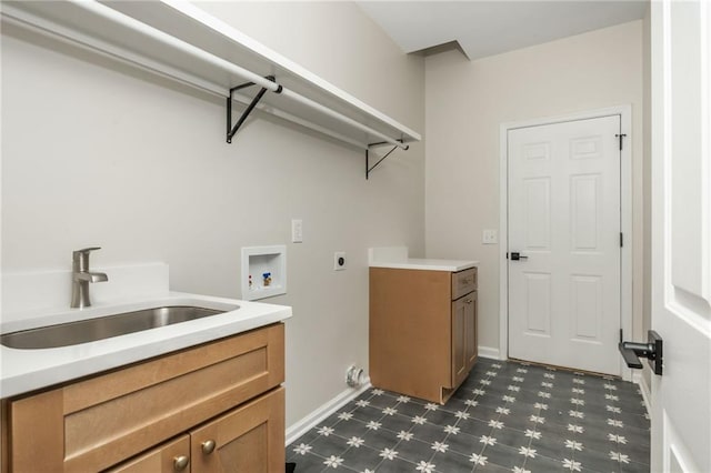 1096 Bridge Mill Ave, Canton, GA 30114 - laundry area with hookup for an electric dryer, hookup for a washing machine, dark floors, cabinet space, and baseboards