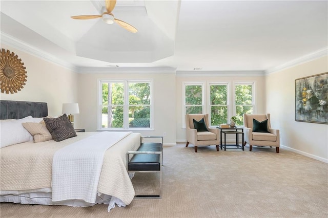 1096 Bridge Mill Ave, Canton, GA 30114 - bedroom featuring carpet flooring, a tray ceiling, baseboards, crown molding, and ceiling fan