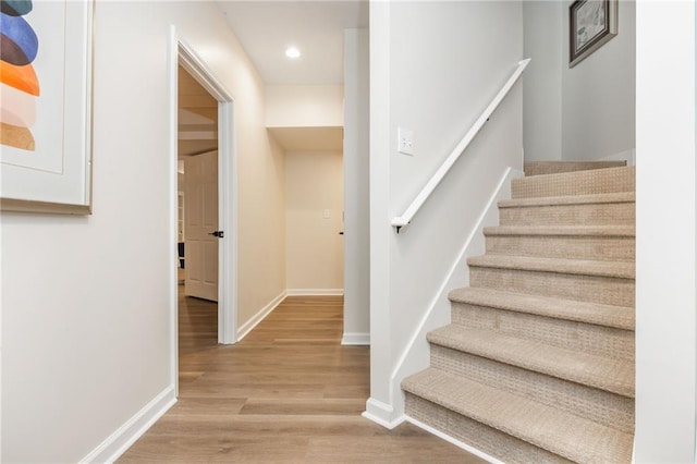 1096 Bridge Mill Ave, Canton, GA 30114 - staircase with wood finished floors, baseboards, and recessed lighting