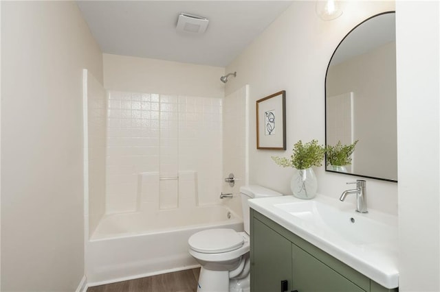 1096 Bridge Mill Ave, Canton, GA 30114 - bathroom featuring toilet, vanity, shower / washtub combination, and wood finished floors