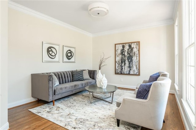 1096 Bridge Mill Ave, Canton, GA 30114 - living room with crown molding, baseboards, wood finished floors, and plenty of natural light