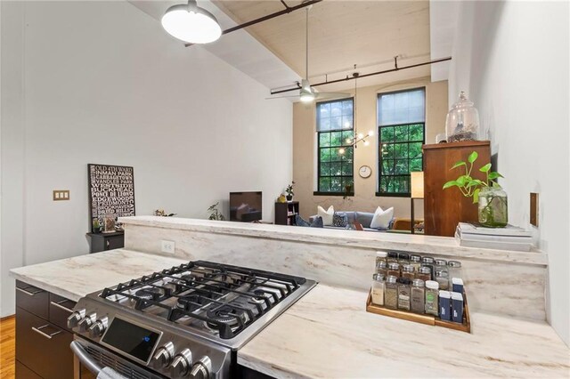 19 Hilliard St SE Unit 13, Atlanta, GA 30312 - kitchen featuring gas stove, open floor plan, light stone counters, and wood finished floors