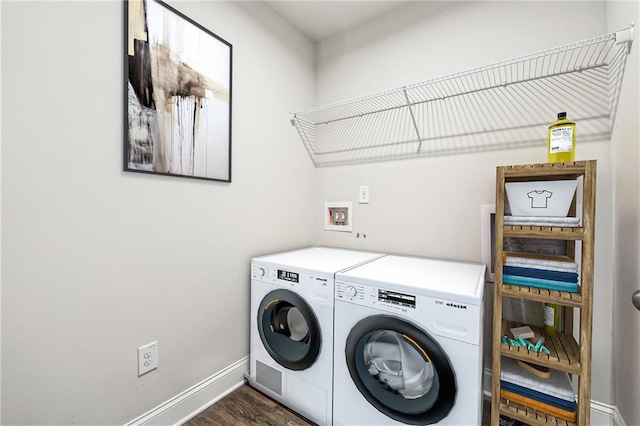 791 Belrose Dr, Smyrna, GA 30080 - washroom with baseboards, independent washer and dryer, and dark wood finished floors