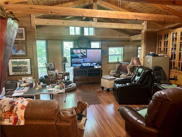 226 Hawk Hill Ln, Lakemont, GA 30552 - living area with hardwood / wood-style floors, wood ceiling, and wood walls