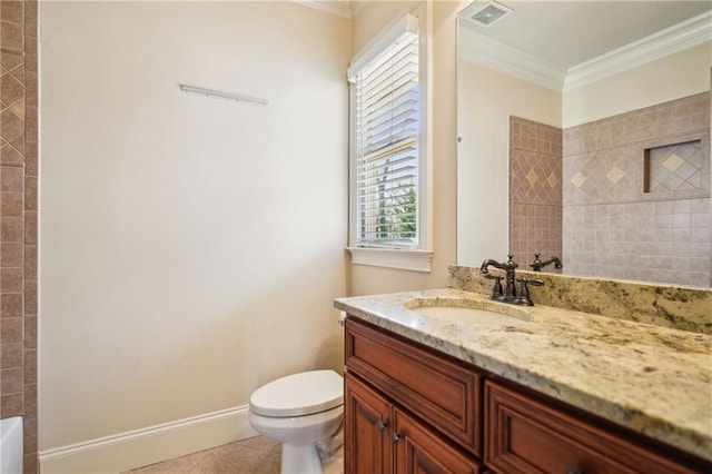 1211 Thornwell Dr, Brookhaven, GA 30319 - full bath with vanity, ornamental molding, toilet, a bathtub, and tile patterned floors