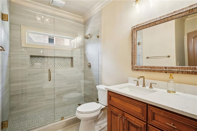 1211 Thornwell Dr, Brookhaven, GA 30319 - full bathroom with toilet, ornamental molding, vanity, and a shower stall