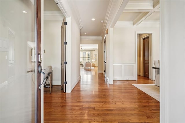 1211 Thornwell Dr, Brookhaven, GA 30319 - corridor featuring crown molding, light wood finished floors, recessed lighting, and french doors
