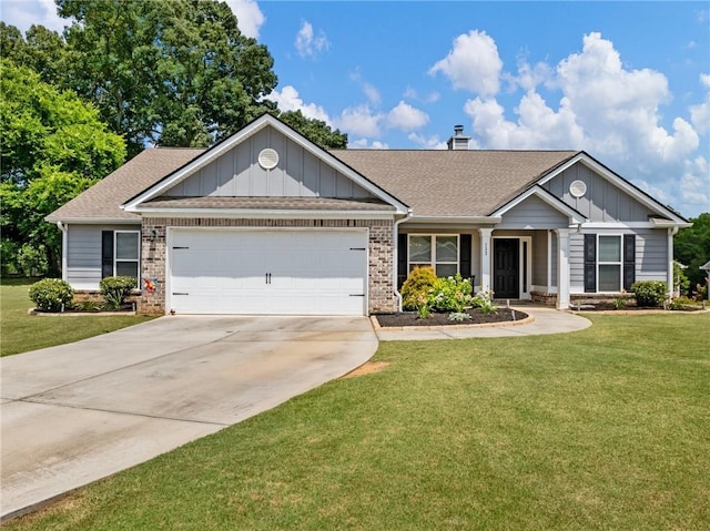132 Mcmillian Ct, Winder, GA 30680 - ranch-style house featuring a garage, board and batten siding, roof with shingles, and brick siding