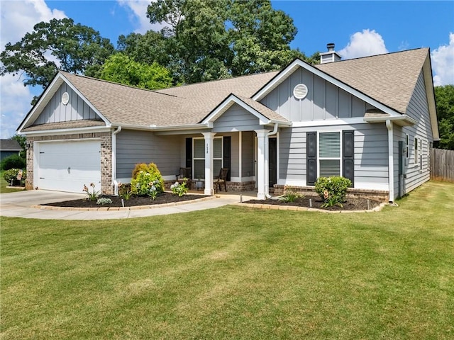 132 Mcmillian Ct, Winder, GA 30680 - ranch-style house with board and batten siding, a shingled roof, covered porch, and a garage