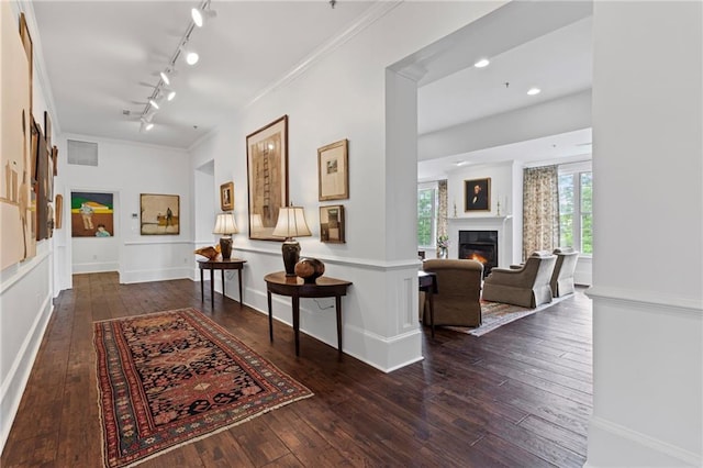 3101 Howell Mill Rd NW Unit 301, Atlanta, GA 30327 - hallway with dark wood-style flooring, rail lighting, and baseboards