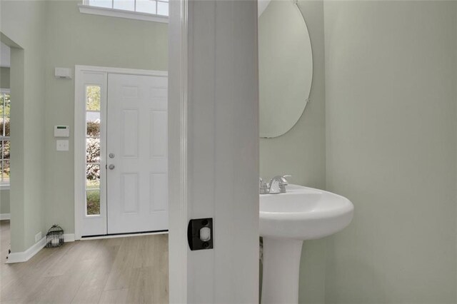 interior space featuring light wood-type flooring, a healthy amount of sunlight, and sink