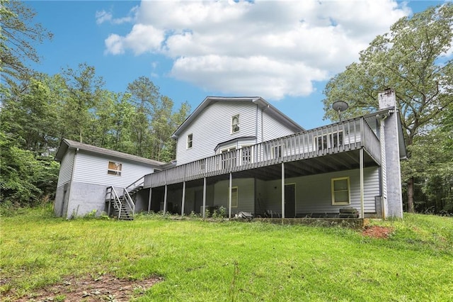 8464 Pleasant Hill Rd, Lithonia, GA 30058 - back of house with a deck, a chimney, and stairway